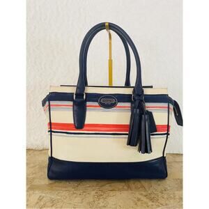 Coach Candance legacy stripe indigo canvas/Leather TOte, sHoulder Bag 22397